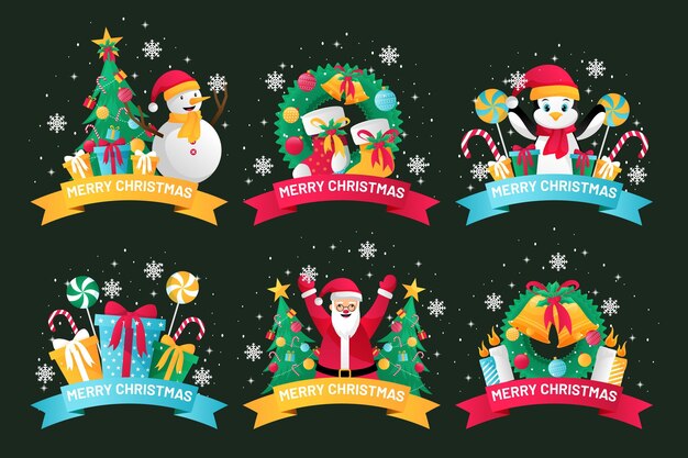 Colección de insignias navideñas con degradado