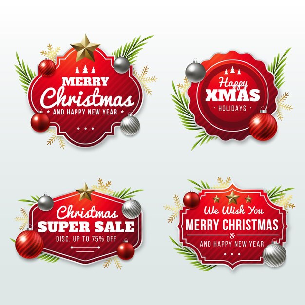 Colección de insignias navideñas con degradado