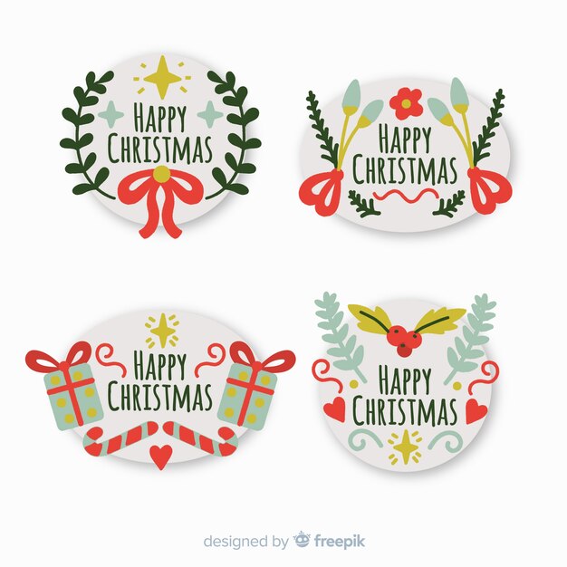 Colección de insignias navideñas dibujadas a mano