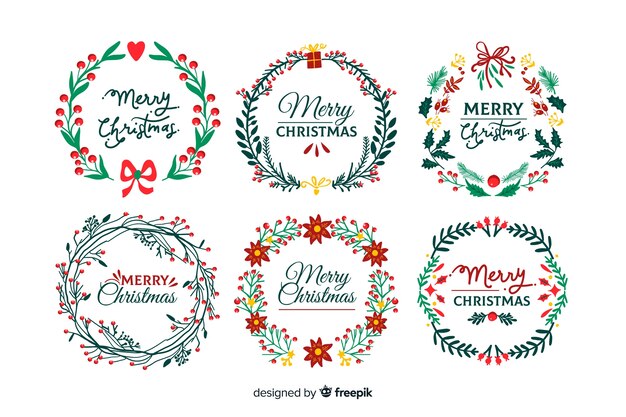 Colección de insignias navideñas dibujadas a mano