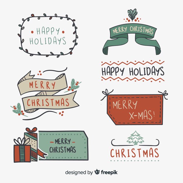Colección de insignias navideñas dibujadas a mano