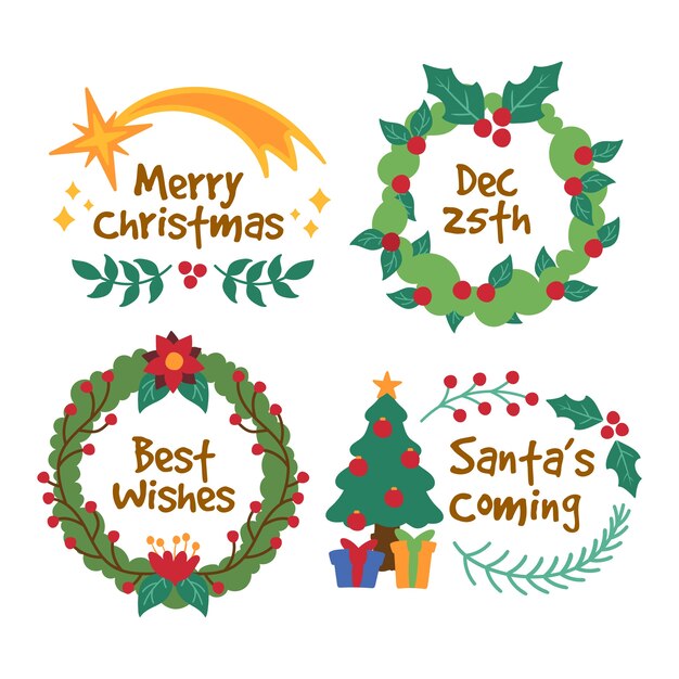 Colección de insignias navideñas dibujadas a mano