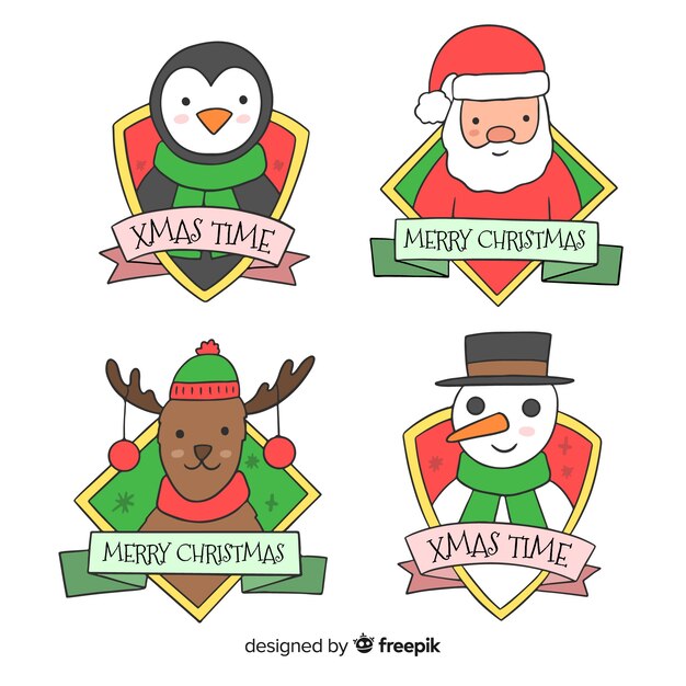 Colección de insignias navideñas dibujadas a mano