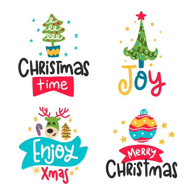 Colección de insignias navideñas dibujadas a mano