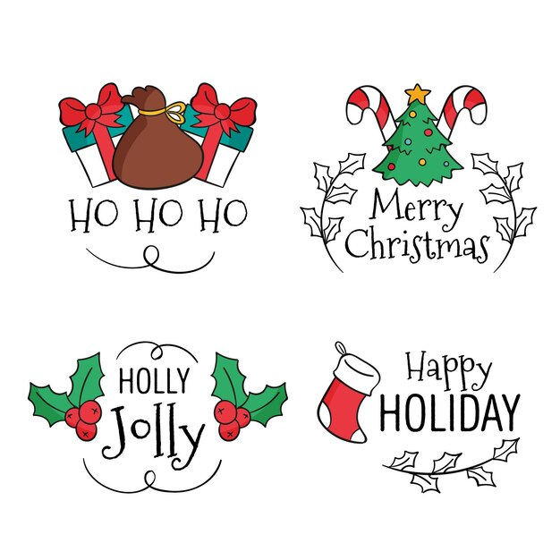 Colección de insignias navideñas dibujadas a mano