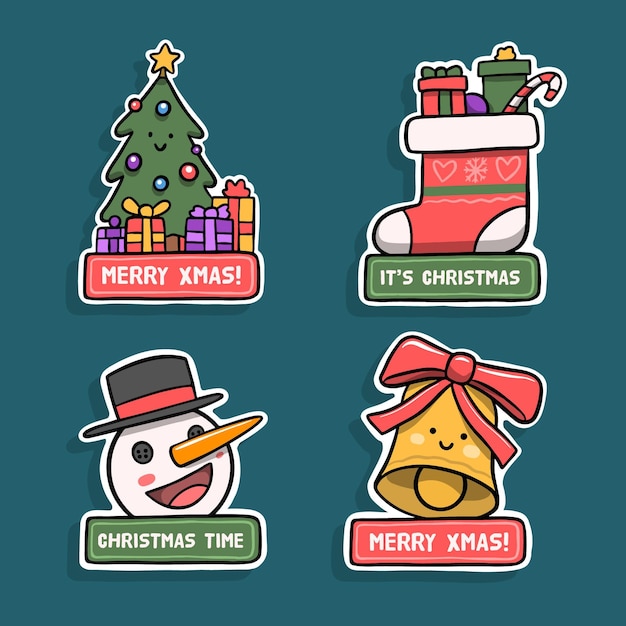 Vector gratuito colección de insignias navideñas dibujadas a mano