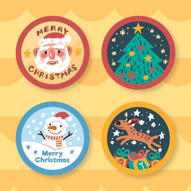 Vector gratuito colección de insignias navideñas dibujadas a mano