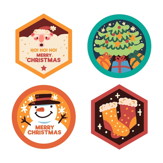 Vector gratuito colección de insignias navideñas dibujadas a mano