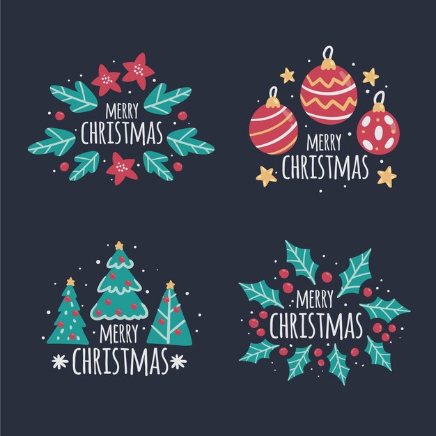 Colección de insignias navideñas dibujadas a mano