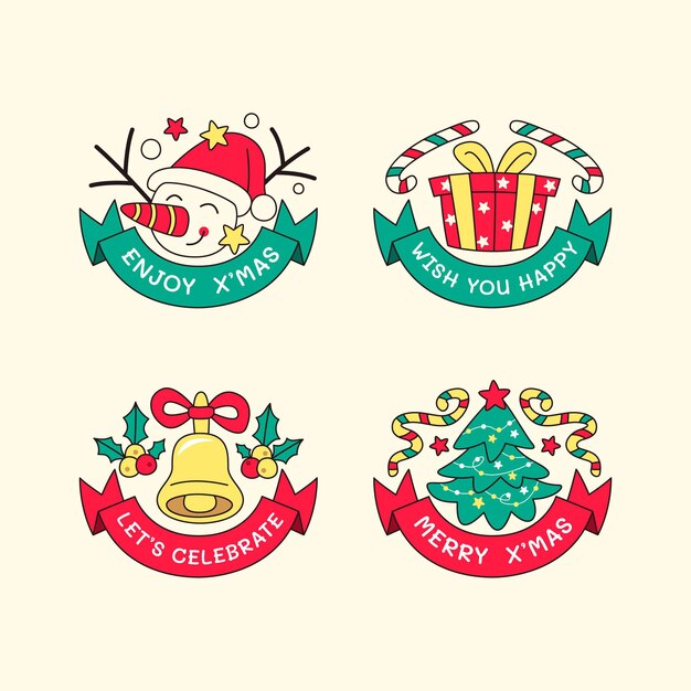 Colección insignias navideñas dibujadas a mano