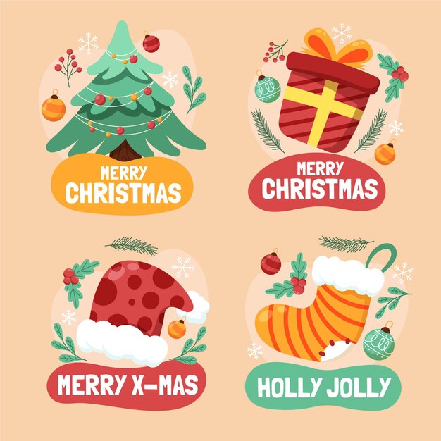 Colección insignias navideñas dibujadas a mano