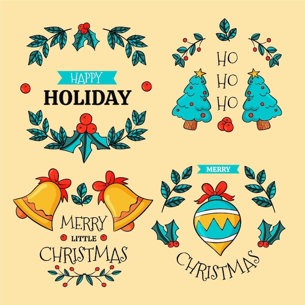 Vector gratuito colección insignias navideñas dibujadas a mano