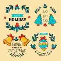 Vector gratuito colección insignias navideñas dibujadas a mano