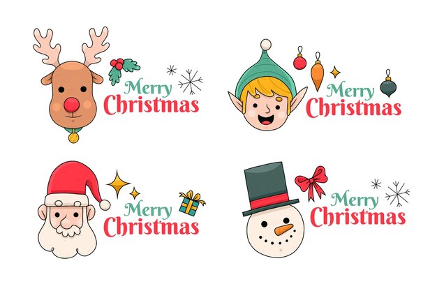 Colección insignias navideñas dibujadas a mano