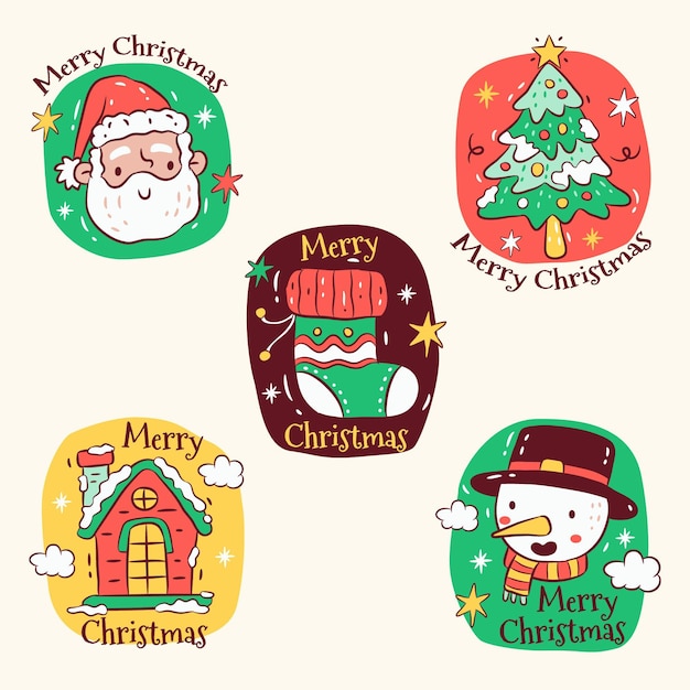 Vector gratuito colección insignias navideñas dibujadas a mano