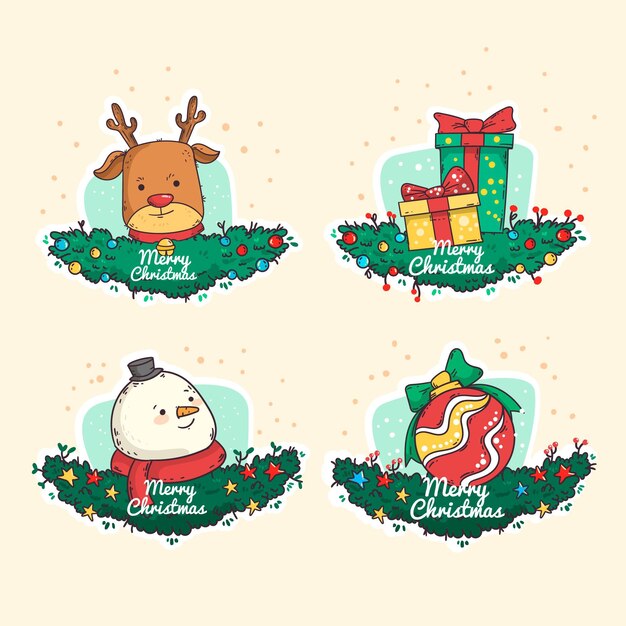 Colección de insignias navideñas dibujadas a mano