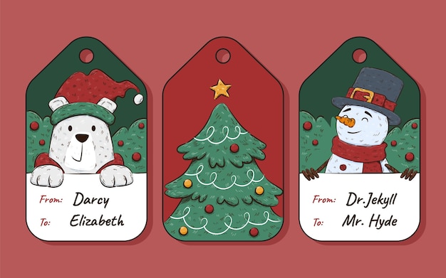 Colección insignias navideñas dibujadas a mano