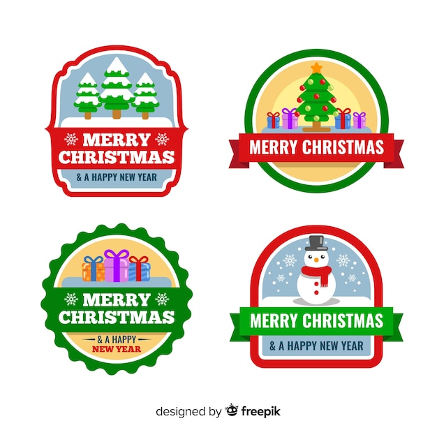 Vector gratuito colección de insignias navideñas en diseño plano