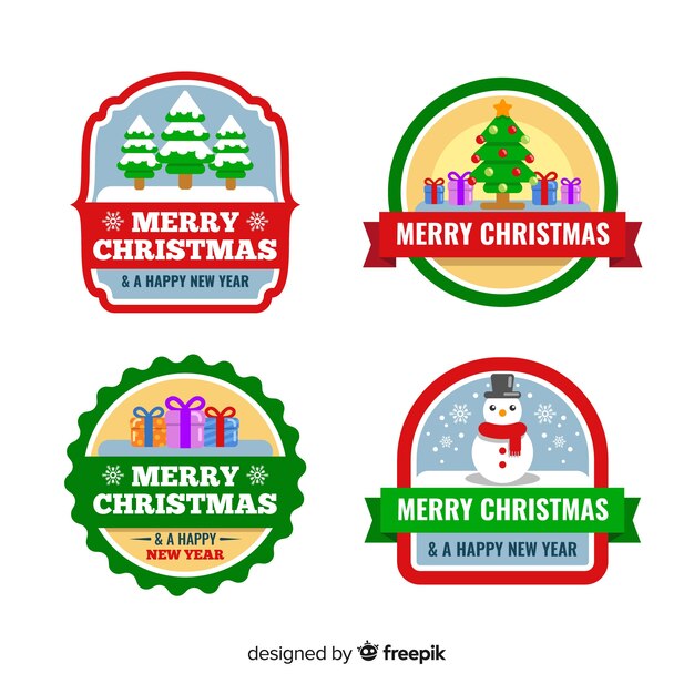 Colección de insignias navideñas en diseño plano
