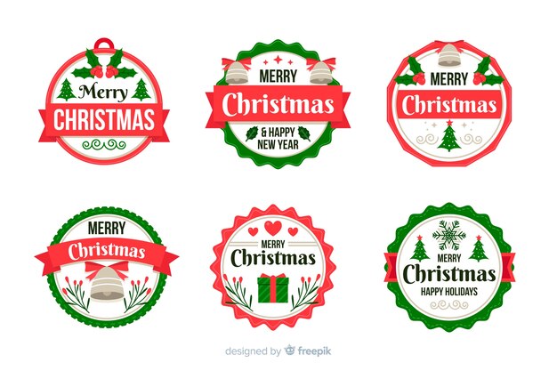 Colección de insignias navideñas en diseño plano