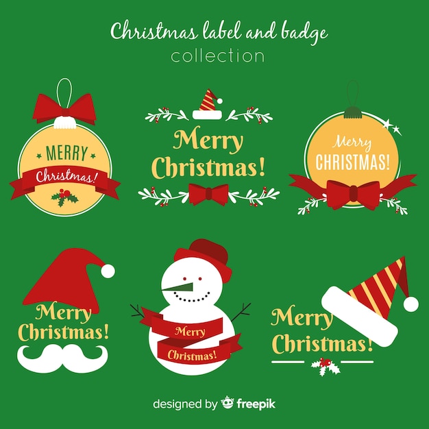 Colección de insignias navideñas en diseño plano