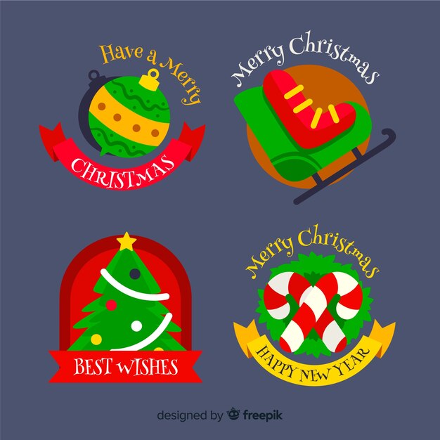 Colección de insignias navideñas en diseño plano