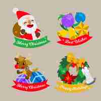 Vector gratuito colección de insignias navideñas de diseño plano