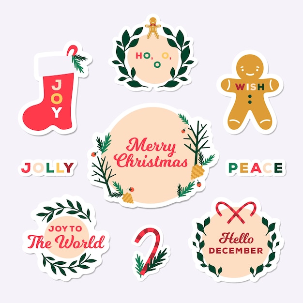 Colección de insignias navideñas de diseño plano