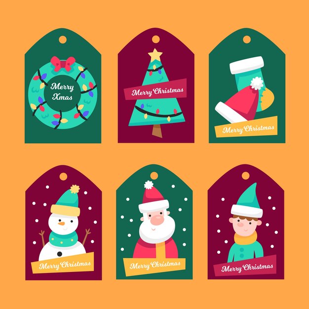 Colección de insignias navideñas de diseño plano