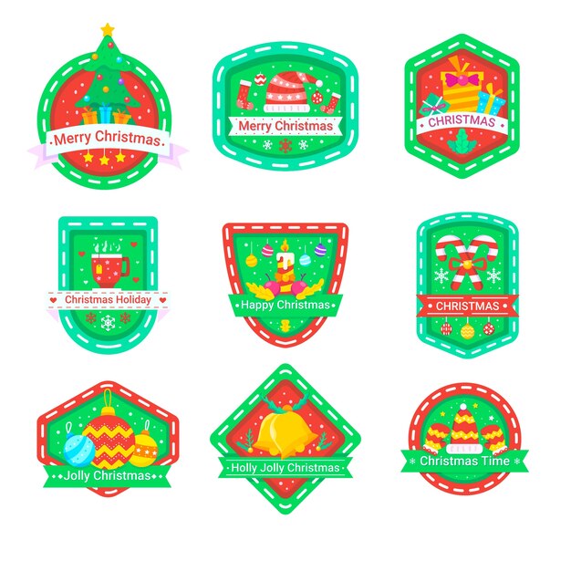 Colección de insignias navideñas en diseño plano