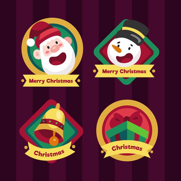 Vector gratuito colección de insignias navideñas en diseño plano