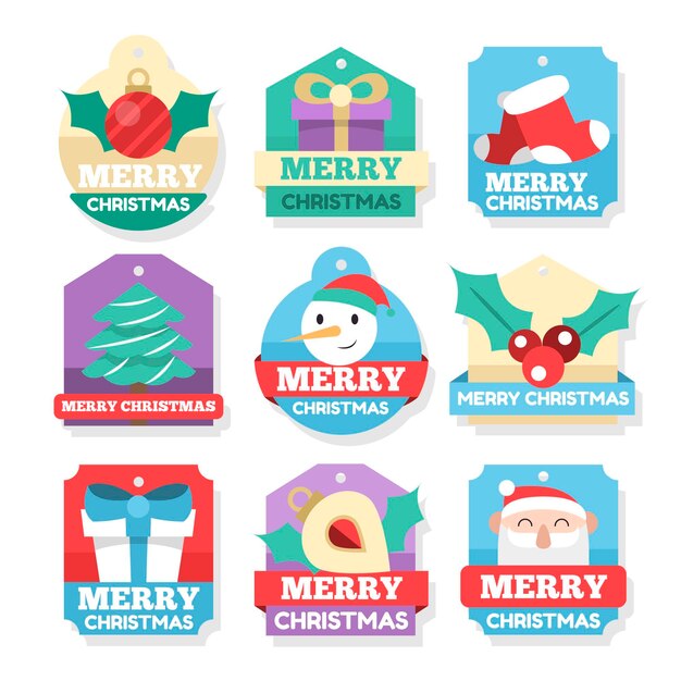 Colección de insignias navideñas en diseño plano