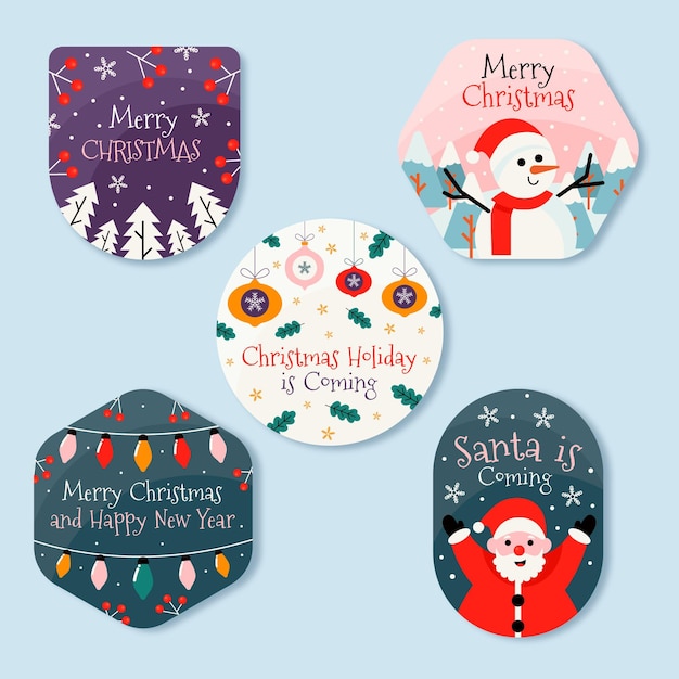 Vector gratuito colección de insignias navideñas en diseño plano