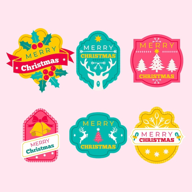 Colección de insignias navideñas en diseño plano