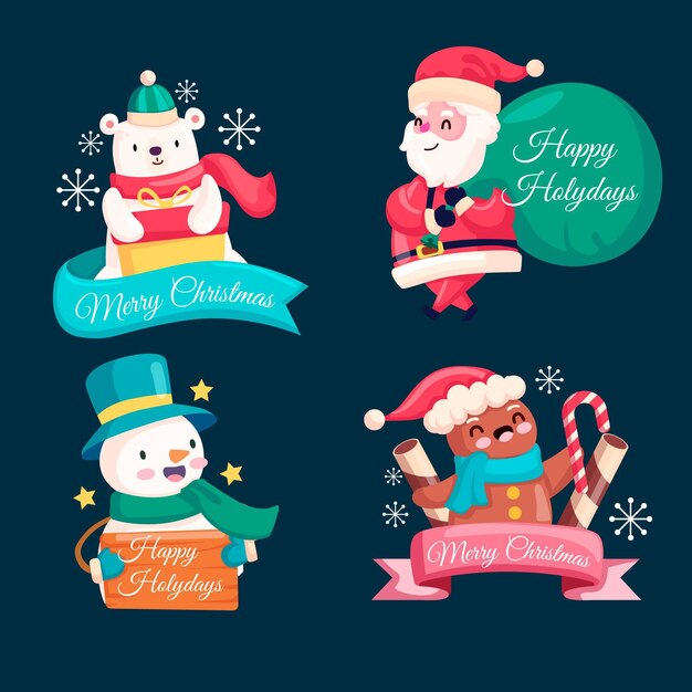 Colección de insignias navideñas en diseño plano