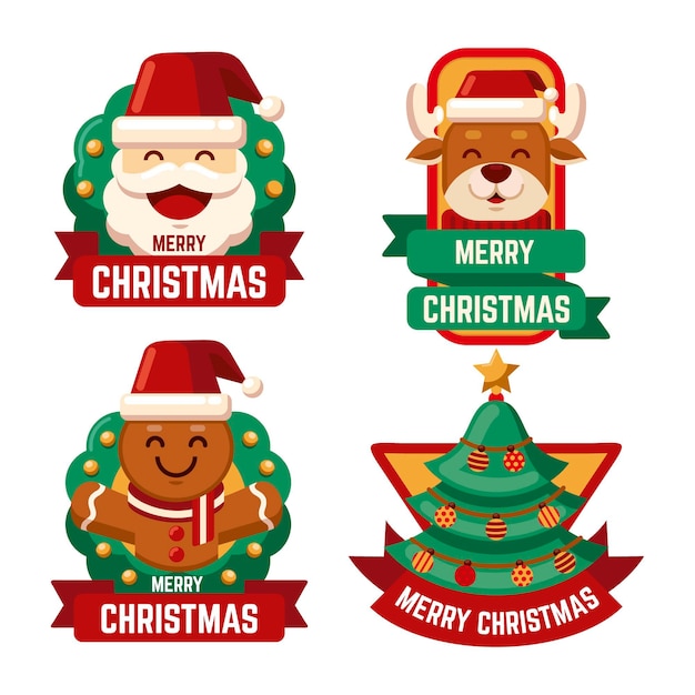 Vector gratuito colección de insignias navideñas en diseño plano