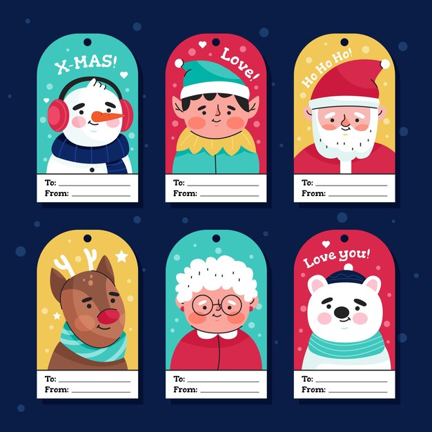 Colección de insignias navideñas en diseño plano