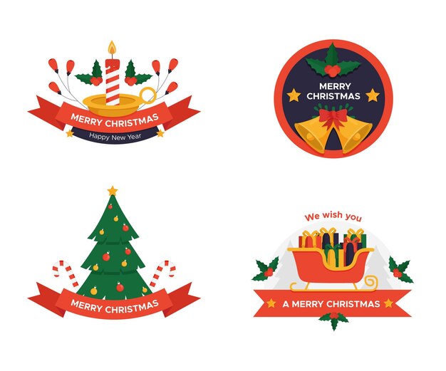Colección de insignias navideñas en diseño plano
