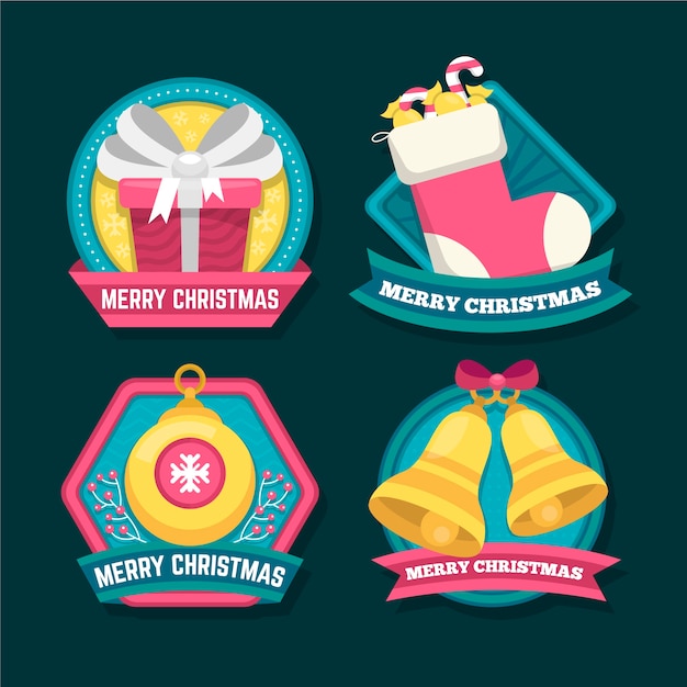 Vector gratuito colección de insignias navideñas en diseño plano