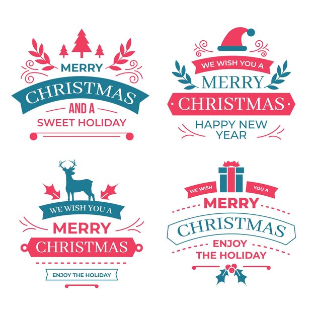 Colección de insignias navideñas en diseño plano