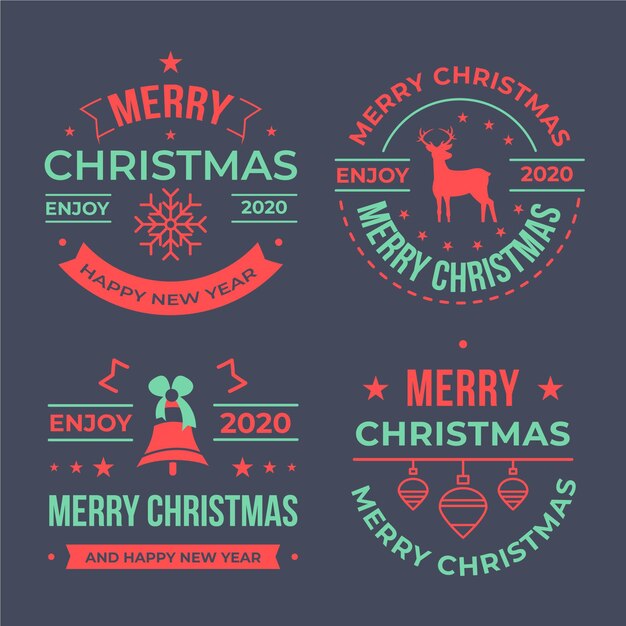 Colección de insignias navideñas en diseño plano