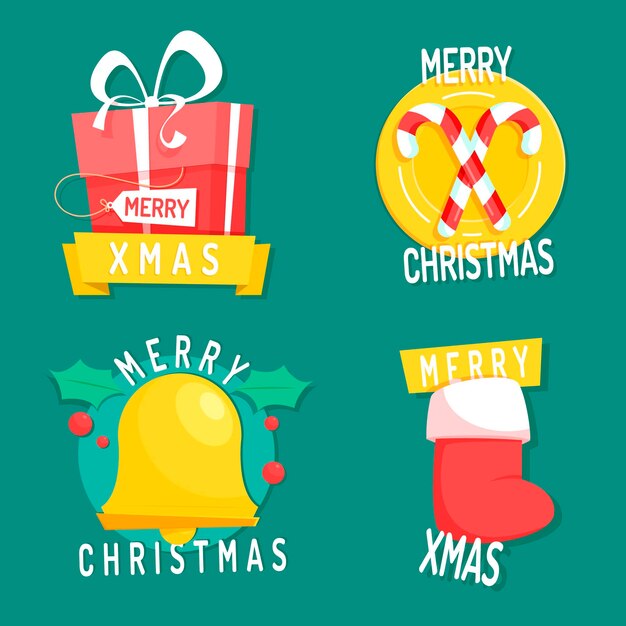 Colección de insignias navideñas en diseño plano