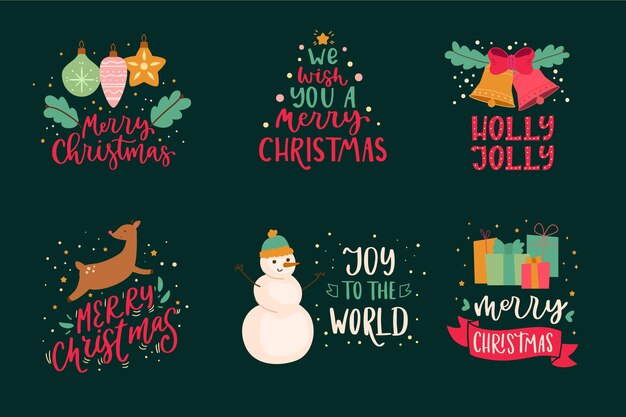 Colección de insignias navideñas en diseño plano