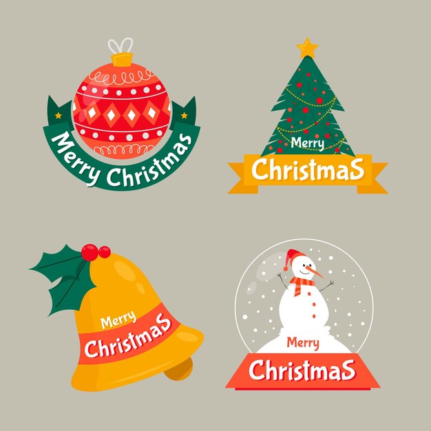 Colección de insignias navideñas en diseño plano