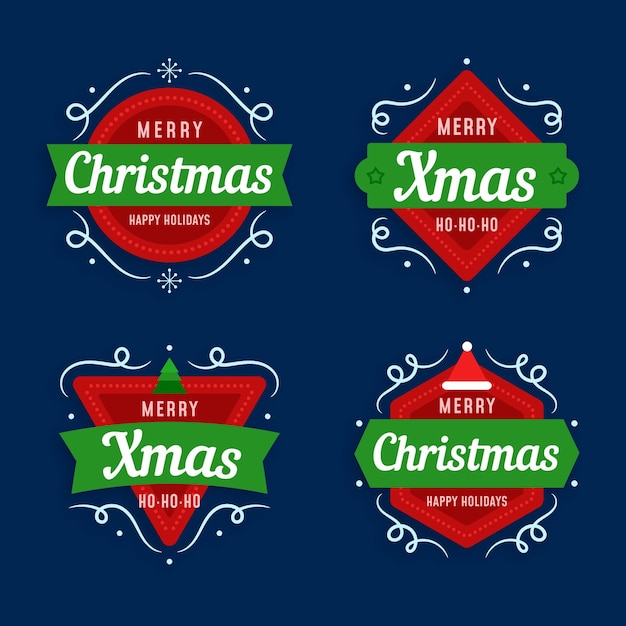 Vector gratuito colección de insignias navideñas en diseño plano
