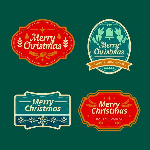 Colección de insignias navideñas en diseño plano