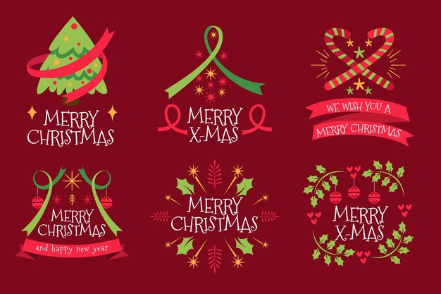 Colección de insignias navideñas en diseño plano