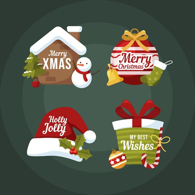 Vector gratuito colección de insignias navideñas en diseño plano