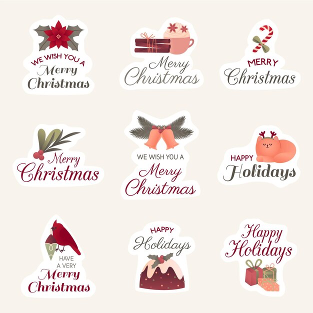 Colección de insignias navideñas en diseño plano