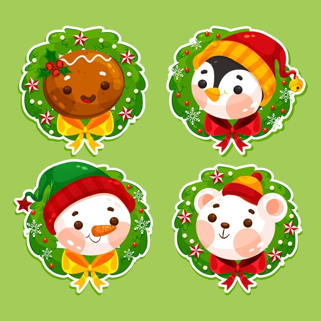 Colección de insignias navideñas en diseño plano